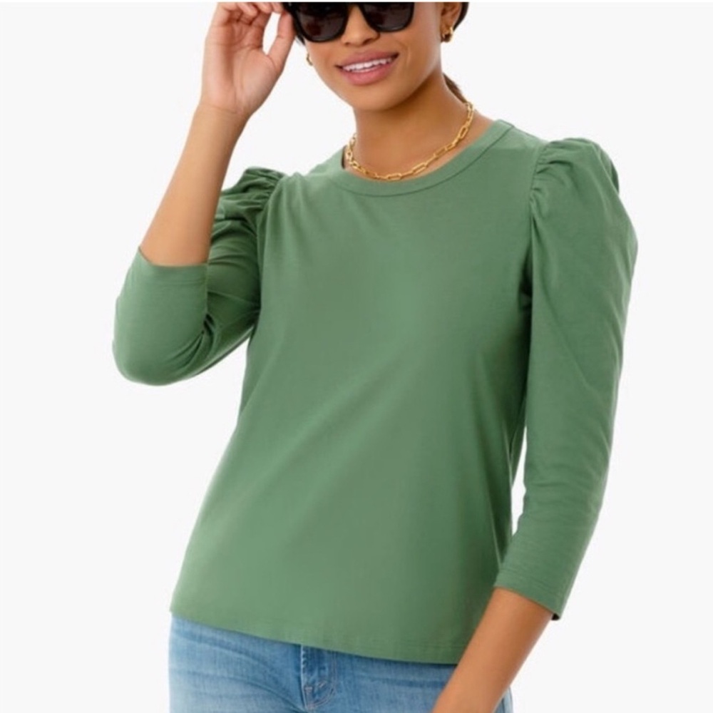 Tuckernuck Pomander Place Puff Sleeve Vesty Top Cotton Large in Fern Green